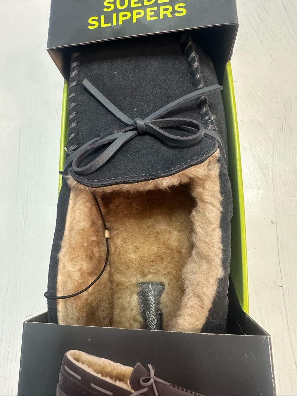 Eddie Bauer Woodland Suede Slippers Men’s Large 9.5-10.5 Gray Faux Fur NIB - Picture 3 of 8